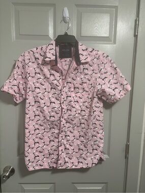 Short-Sleeve Pink Printed Button-Down Shirt